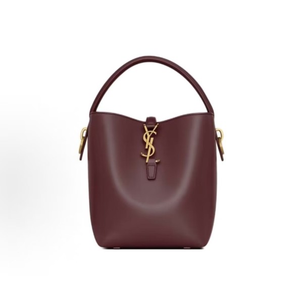 SAINT LAURENT LE 37 Metal Logo Adjustable Detachable shoulder strap bucket Bag Single-shoulder handbag Small women\'s Cabernet Sauvignon red